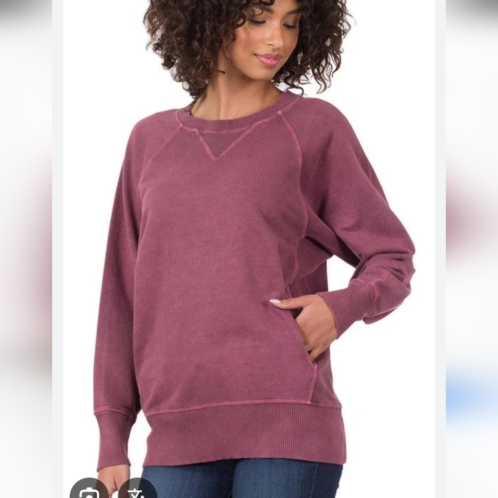 Zenana Outfitters Womens Cotton Pullover Sweatshirt Size Small
